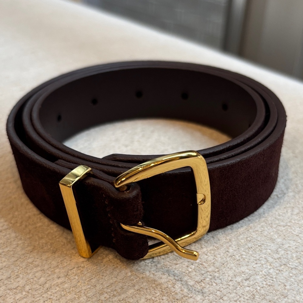 Madewell Dark Brown Suede Belt with Gold Buckle